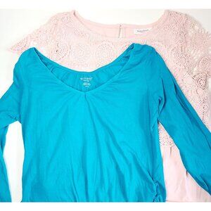 Maternity Shirts Size Large Lot Bundle Soft Cotton Modal Pink Blue